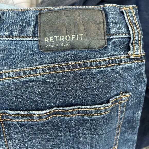 Retrofit Jeans Men's Size 32 X 34 Dark Blue Denim Washed Straight Leg Whiskered - Picture 15 of 15